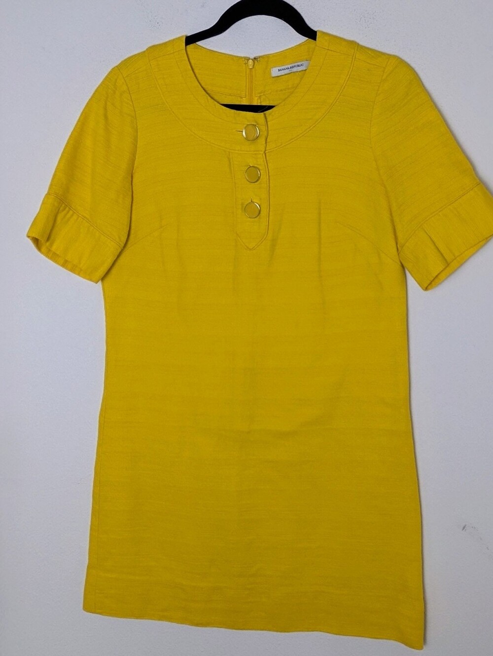 Banana Republic Yellow Cotton Shift Dress Short Sleeve Zip Sz 8 vintage 60s